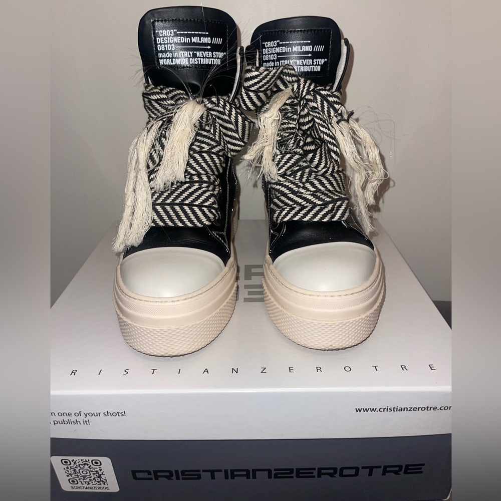 Christian Zerotre Black & White High-Top Platform Sneakers
